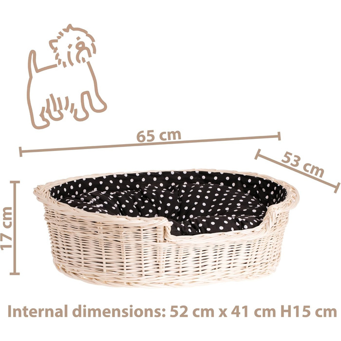 Плетений корзинка-ліжко для собак та котів з подушкою, 60 x 43 x 19 см, бежевий
