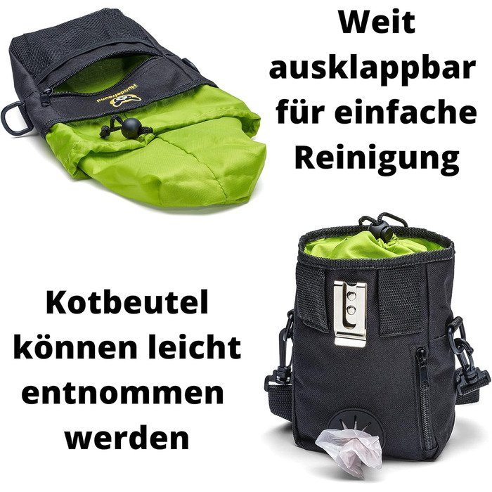 Сумка для корму для собак велика, 4-в-1 для тренувань | З бавовняним ремінцем, кліпсою та петлями | 4 відділення для ласощів (19x14x7 см)