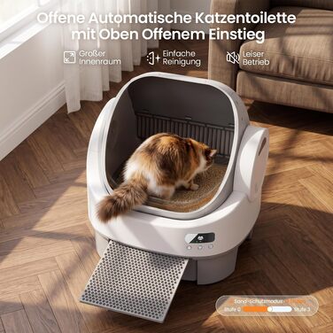 Самоочисний автоматичний лоток для котів JUMMICO XXL, інтелектуальний електричний туалет з відкритим дизайном, керуванням через додаток та контейнером 12л, для кількох котів