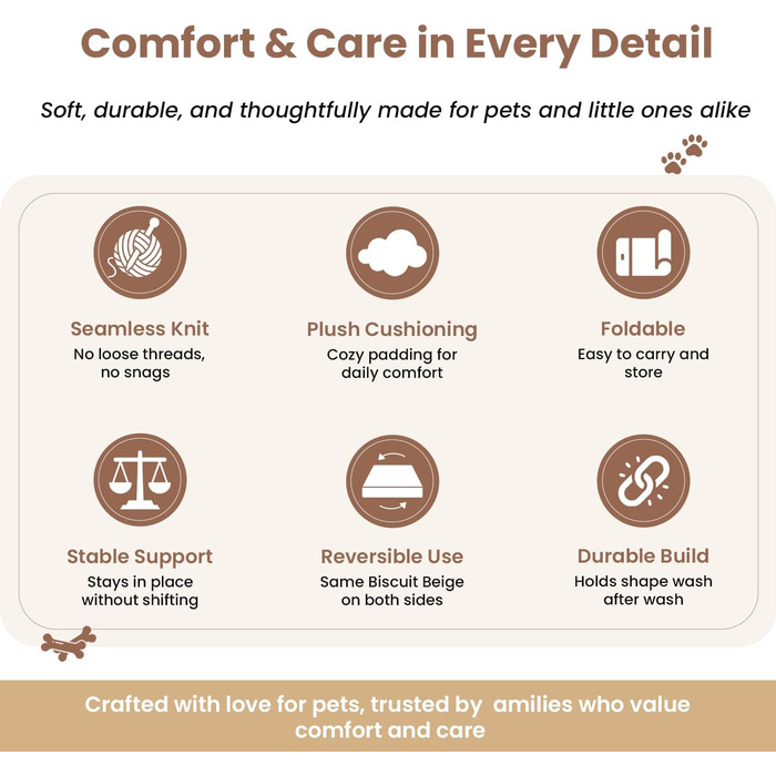 Килимок для собак та котів PetMat з органічної бавовни, 40,6 x 61 см, двосторонній, безшовний, м'який 3D-в'язаний, для лежанок, бежевий