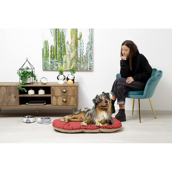 Лежанка для собак та котів Baroni Home - XL, 62x100x9 см, двостороння, серця, сірий та бордовий кольори