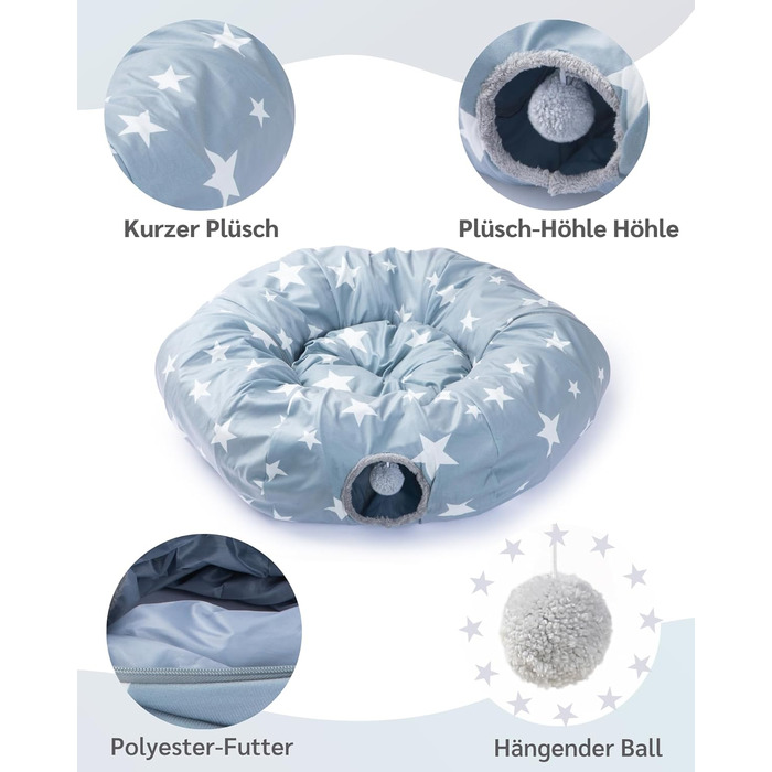 Туннель для котів JanYoo з м'яким ліжком, круглий тунель з двома входами, котяча печера, іграшка для котів, великий знімний тунель для гри в приміщенні