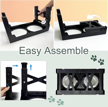 Підвищена годівниця для собак з регулюванням висоти (5 рівнів: 8см, 22см, 25см, 28см, 31см), з 2 мисками з нержавіючої сталі та 1 мискою для повільного годування, для собак маленьких, середніх та великих порід, з неслизьким дном, з BPA-free пластику, чорн