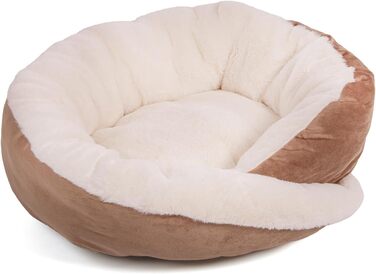 Кругле ліжко для собак Wallace & Jones Grace - зручний лежак для середніх собак | М'яке ліжко, ліжко з бортиком, неслизьке | Колір: коричнево-бежевий | Розмір M | 60 x 60 x 48 см