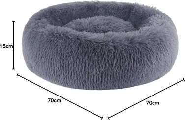 Кругле ліжко для собак та котів BVAGSS, плюшеве, донат, м'яке, миється, ультра-м'яке, для маленьких, середніх та великих собак та котів, сірий колір, розмір 50 см (діаметр), 70x70x15 см