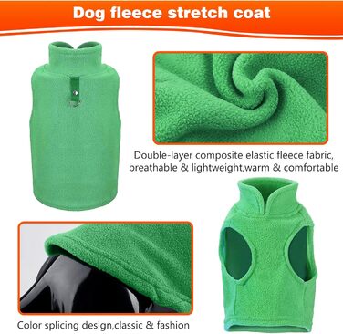 PETCUTE Теплий жилет для собак, зимовий одяг для собак, жилет для великих собак, тепла куртка для собак з отвором для повідка, ідеально підходить для зими, м'який флісовий жилет (XL, Зелений 1)