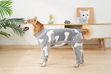 Теплий халат для собак на зиму, фланелевий, для середніх та великих собак, Onesie, колір сірий, розмір XS (довжина спини 38 см, обхват грудей 60 см)