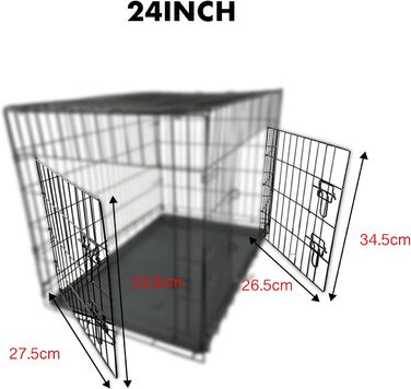 Складаний металевий клітка для собак 60×43×48 см з 2 дверима, транспортний бокс у авто, з піддоном, гратчастий ящик для тварин, малий (24 дюйми)