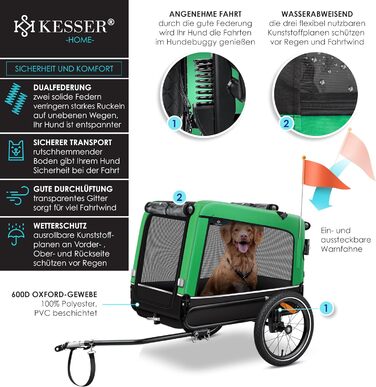 KESSER Причіп для собак Boxer 3-в-1: візок, джоггер і велопричіп, 240 л, амортизований, 600D Оксфорд, до 40 кг