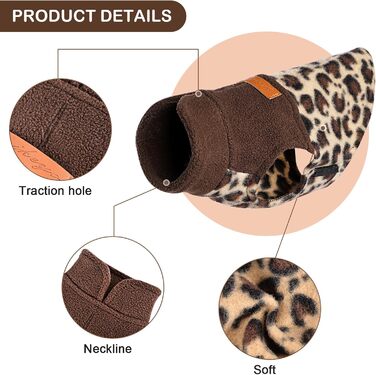 Флісовий пуловер для собак Kosiyi з леопардовим принтом, еластичний, з отвором для повідка, одяг для домашніх тварин, легкий верхній одяг для маленьких собак, для холодної погоди, для хлопчиків та дівчаток