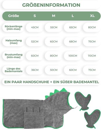 Рушник для собак з мікрофібри, халат для собак, швидковисихаючий, з регульованим коміром на липучці, для великих, середніх та маленьких собак/котів (Сірий зелений, M)