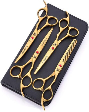 Набір професійних ножиць для грумінгу тварин 6.0 дюймів, нержавіюча сталь, випрямні та розріджуючі ножиці, для салону та дому, фіолетовий (золотий)