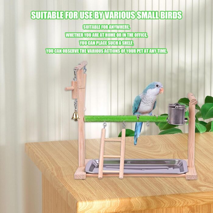 Дерев'яний ігровий комплекс Vogel Spielplatz для хвилястих попугаїв, канарів та інших птахів. Комплект з годівницями, сходами та гойдалкою.