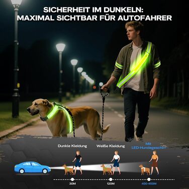 Світловідбиваюче обід для собак з LED-підсвічуванням, регульований, 1,5м, для нічних прогулянок