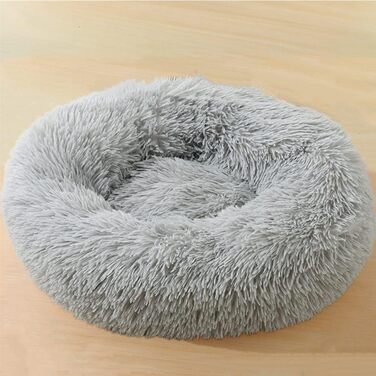 Кругле собаче ліжко для котів та собак – затишне ліжко-пончик, тепле та м'яке, водонепроникне подушка (60 см, світло-сірий)