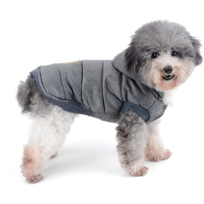 Зимова куртка для собак маленьких порід Ranphy з капюшоном, тепла флісова підкладка, бавовняний халат для домашніх тварин, вітронепроникна куртка, капюшонна куртка для котів, сірий L (Обхват грудей: 42 см), сірий