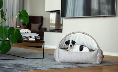 Sleepy Fox® Преміум ліжко-печера для собак та котів - нагороджений дизайн (Large/XL: 110x85x65 см, Кремовий жаккард)