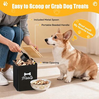 Контейнери для собачих ласощів 2 шт., Металеві банки для корму для собак з герметичними кришками, Чорний колір, 24 × 18 × 24,5 см