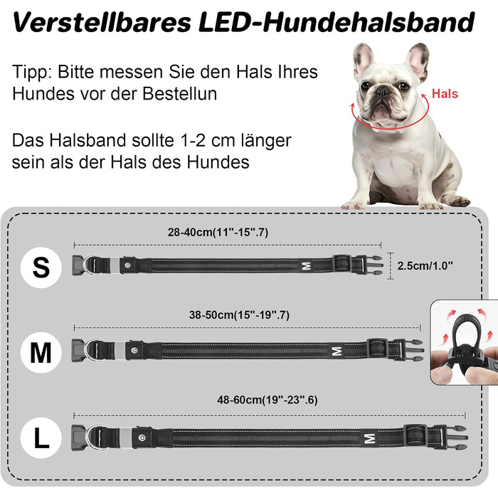 Світлодіодна нашийник для собак Feycig з USB зарядкою - водонепроникний, регульований, 3 режими, для малих, середніх та великих собак (Чорний, L(48-60см))