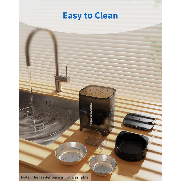 Автоматичний годівниця для котів HoneyGuaridan 2-в-1 з Wi-Fi, для сухого та вологого корму, з охолодженням та сухим мішечком, чорний