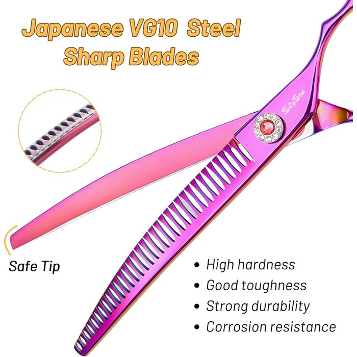 Професійна вигнута ножиця для грумінгу домашніх тварин 7.5 дюймів (25 градусів) з 35 зубцями, фіолетового кольору, преміум-якість