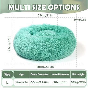 Кругле ліжко для собак та котів середнього та великого розміру, 70 см, MDDK, плюшеве, антиковзаюче, 60x60x20 см, темно-зелене