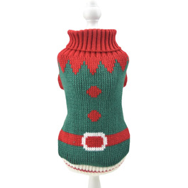 Пуловер для собак MuYaoPet на Новий Рік, костюм Санти для маленьких та середніх собак, теплий в'язаний пуловер з капюшоном, одяг для такс, йоркширських тер'єрів, коргі (зелений, розмір XL)