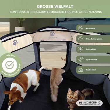 Mobiclinic® Pets: Двосторонній вольєр для цуценят, сірий, 114x114x58 см, Scooby