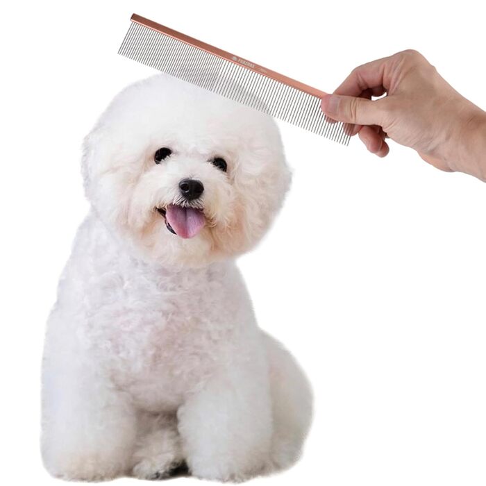 Гребінець для собак Furzone 2-в-1: металева гребінець для Віндхаундів (дрібний/середній зуб), 101 штифт з нержавіючої сталі, легка ручка з алюмінію, 22 см, професійний догляд