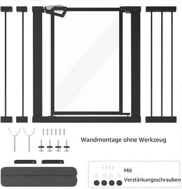 Ворота для собак Unipaws: прозорі, без свердління, 74-109 см, для дверних прорізів та сходів, білий (чорний)