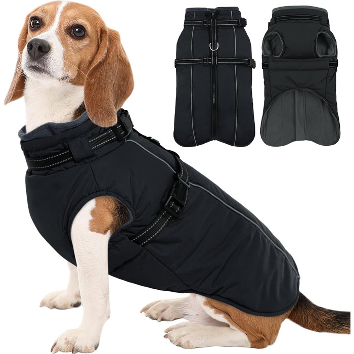 Водонепроникний теплий зимовий пуховик для собак середнього розміру Kuoser, чорний, M (Обхват грудей: 53 см, Обхват шиї: 38 см)