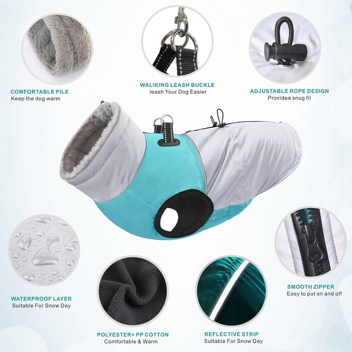 Водонепроникний зимовий одяг для собак, теплий флісовий костюм, жилет для собак з шлейкою (синій, 3XL)