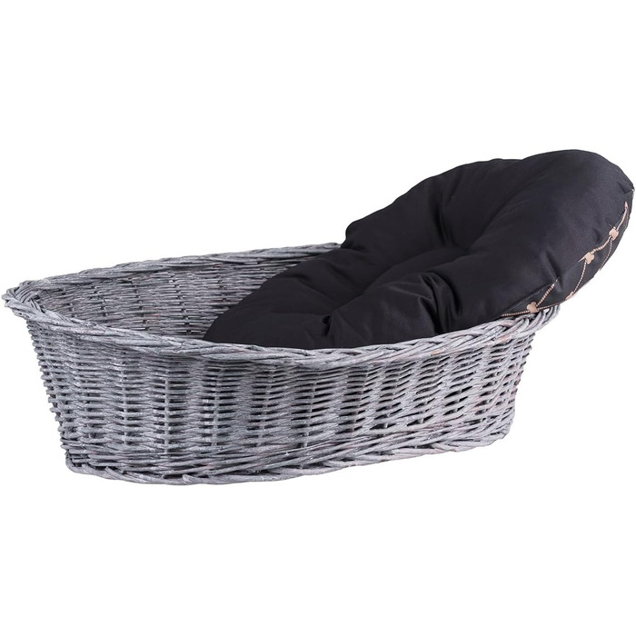 Плетенний корзинка для собак та котів з подушкою, 95x72x27 см (сірий/чорний)