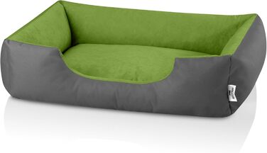 Ліжко для собак BedDog XL - м'яке, зручне, знімний чохол, для середніх собак, GREEN-ROCK (сірий/зелений), 100 x 85 x 23 см