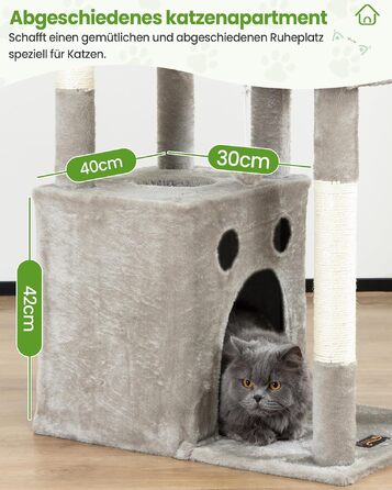 Комплекс для котів Kratzbaum XL 170 см: Дряпка-стовп, будиночок, платформа, гамак - Сірий котячий будинок