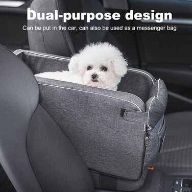 PETCUTE Автокрісло для собак та котів до 6 кг, сірого кольору. Зручне автокрісло-консоль для маленьких тварин, з антиковзким покриттям, знімний та миючий чохол.