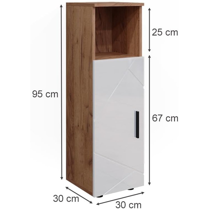 Високий шафа Vicco Irma для ванної, 30x95 см, білий глянець/дуб Goldkraft