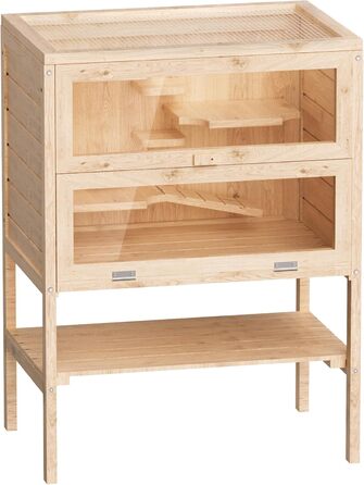 Клітка для тварин Wiltec 3-ярусна, 600x400x800 мм, дерев'яна, з відкидним верхом та оглядовим вікном, для мишей, хом'яків, 600 x 400 x 800 мм