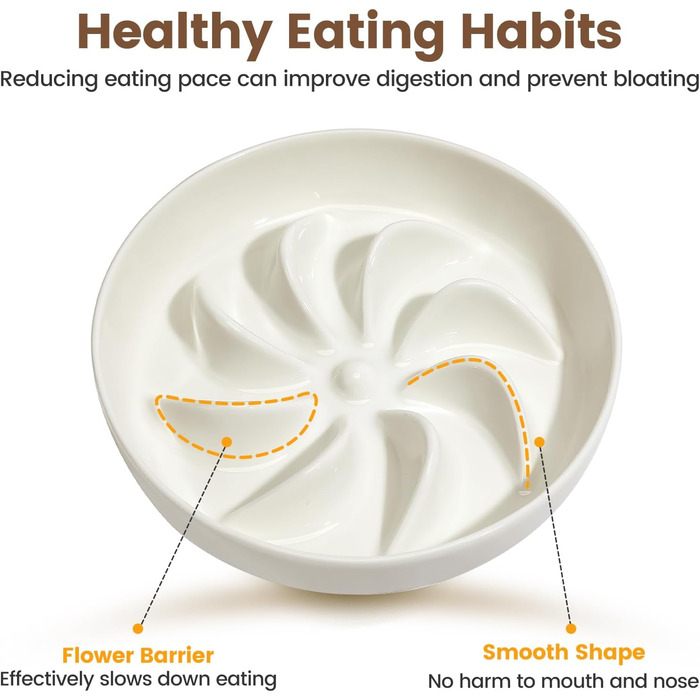 PETTOM Миска для котів протиковзаюча, піднята, керамічна, для повільного годування, біла. Підходить для котів та маленьких собак.