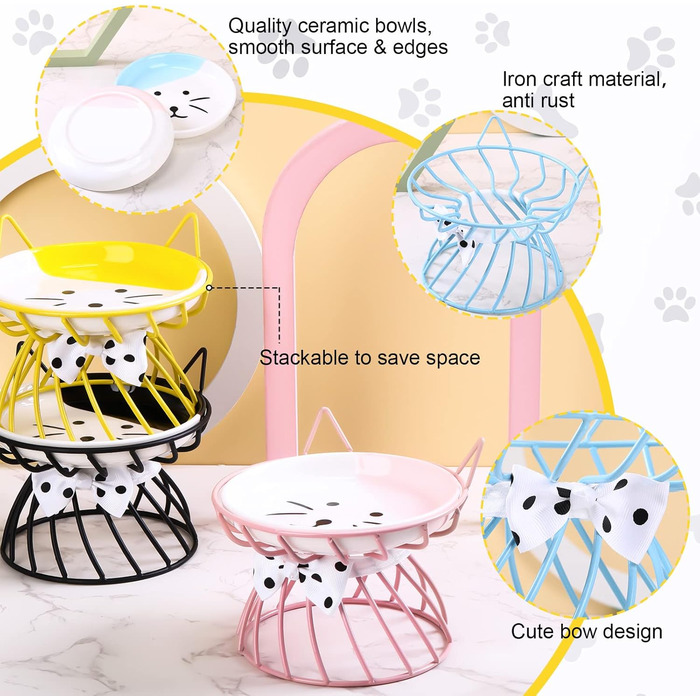 Станція для годування котів Sunnyray, 4 шт., керамічні годівниці з підставкою, анти-блювотний дизайн, для собак та домашніх тварин