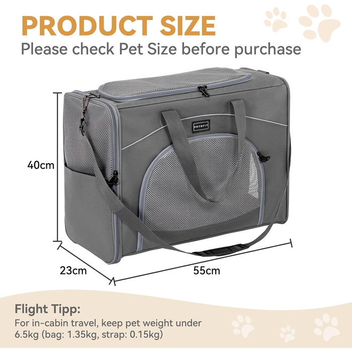 Транспортна сумка для собак та котів Petsfit 55x40x23 - переноска для тварин в літак, авто, поїзд (сірий)