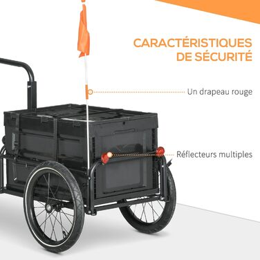 Причіп для велосипеда HOMCOM з ящиком, знімний та складаний, 65 л, колеса та світловідбивачі, максимальне навантаження 40 кг, чорний