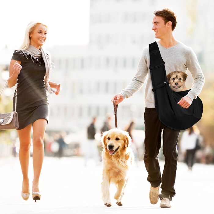 Слінг-переноска для собак та котів, чорний. Регульований плечовий ремінь для прогулянок та активного відпочинку