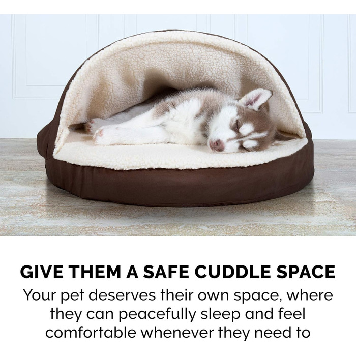 Кругле собаче ліжко Furhaven з memory foam, 89 см, для великих та середніх собак, знімний, пральний чохол, Sherpa & Suede Snuggery, Espresso