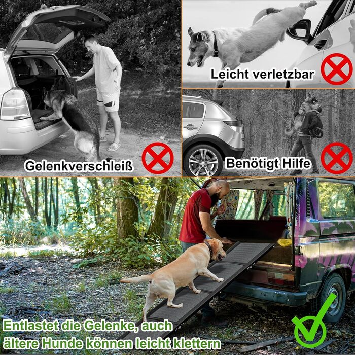 Рампа для собак Hunderampe 157 см: складана, для автомобіля, до 110 кг, з антиковзким покриттям та зручною ручкою (чорна)