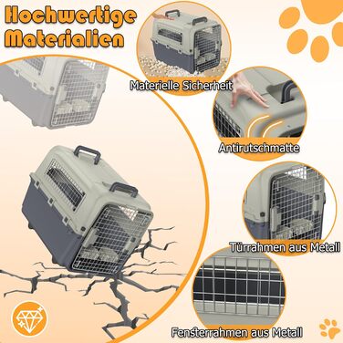 Транспортна клітка для собак YRHome 67x51x51 см з металевими вікнами, дверима, піддоном, ручкою, колесами, для подорожей літаком та авто, до 12,5 кг