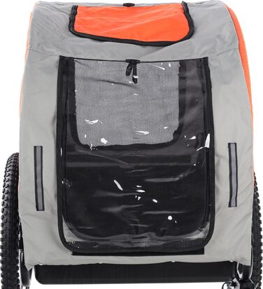 Причіп для велосипеда Flamingo Jolene сірий & оранжевий - 77,5x58x67см - з пластиковим ковшем, широкими колесами та 2 регульованими амортизаторами - 2 велосипедні з'єднувачі та система кріплення з блокуванням безпеки