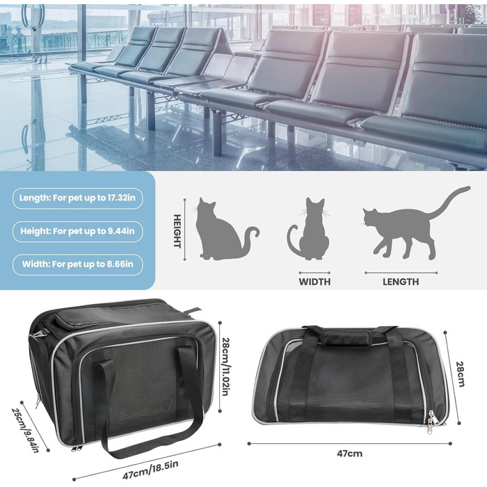 Складана переносна сумка-переноска для котів та маленьких собак, чорна. Підходить для подорожей на авто, літаку або поїзді.