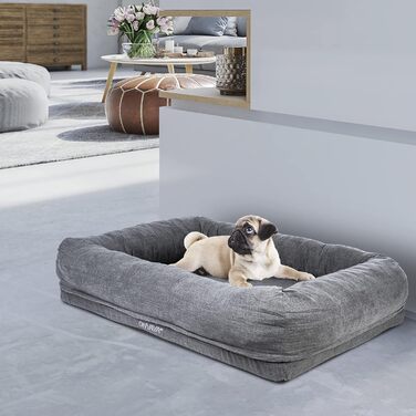 Ліжко для собак ONVAYA® з ортопедичним килимком | М'яке та затишне диван-ліжко для собак | З високим бортиком | Підходить для великих та маленьких собак | Сірий колір (M, 98x75x18 см)
