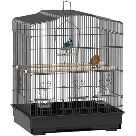 Клітка для птахів PawHut з жердинами, годівницями, гойдалкою, для хвилястих папужок, канареек, дрібних птахів, 46,5 x 36 x 59 см, чорна